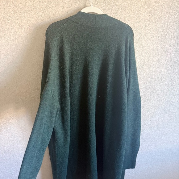 Open Front Long Green Cozy Merino Wool Blend Cardigan - Comfy Layering 1X - Picture 6 of 9